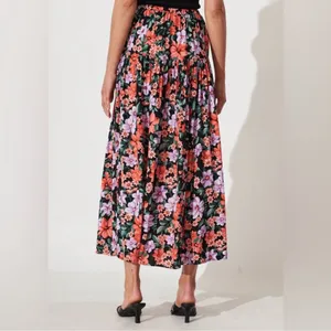 NWT Abel the Label Anthropologie Black & Multi Flower Floral Flowy Maxi Skirt S thumbnail 2