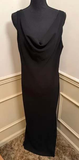 Vintage Onyx Nite Black Tie Cowl Neck Formal Evening Gown LBD Wedding Guest thumbnail 1