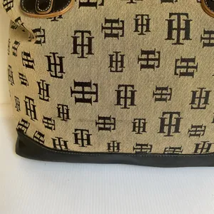 Vintage Tommy Hilfiger Y2K Monogram Tote Bag Black Beige Canvas thumbnail 6