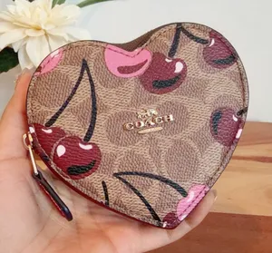 NWT Coach Heart Coin Case In Signature Canvas With Cherry‎ Print thumbnail 1