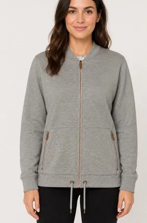 BMW $112 Woman’s S Gray Full Zip Sweat Jacket with Drawstring Hem Zip Pockets thumbnail 1