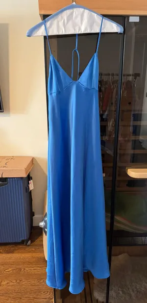 ZARA Blue Satin Silk Dress Size Small thumbnail 4