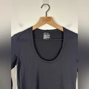 Helmut Lang Black Scoop Neck Bodycon Long Sleeves Basic Stapple Sz XS‎ thumbnail 3