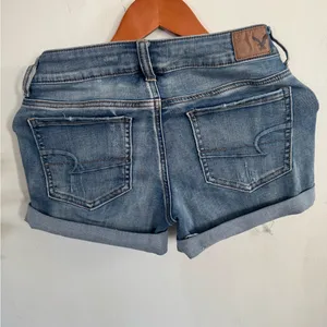 American Eagle Outfitters Distressed Blue Denim Roll-Hem Shorts thumbnail 2