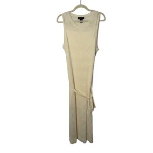 Rachel Zoe Womens Maxi Dress L‎ Cream Pointelle Knit Sleeveless Belted Coastal thumbnail 2