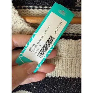 Bobeau Chenille Shine Stripe‎ Sweater Women Medium Ivory Black NWT Metallic Knit thumbnail 9