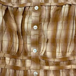 Bohme Brown Beige Plaid Smocked Blouse Size Large NWOT thumbnail 5