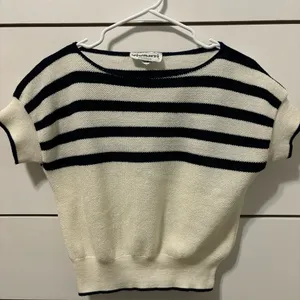 Vintage White & Navy Blue Stripe Sweater Top thumbnail 2