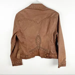 CRIPPLE CREEK Brown 100% Genuine Leather Studded Zip Pockets Jacket Size Medium thumbnail 2