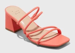 A New Day Women Orange Strappy Block Heel Square Toe Slide Sandals Size 8 thumbnail 1