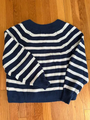 Navy and White Striped Sweater V Neck thumbnail 3