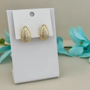 14K Gold Plated High Quality Women's Earring Stud Leaf Cubic Zirconia thumbnail 3