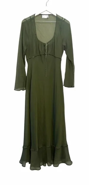 ASOS Ruched Bust Scoop Long Sleeve Maxi Dress Olive US 12 thumbnail 1