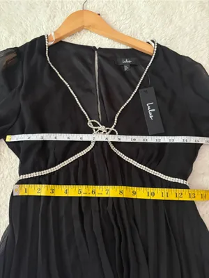Lulus Stylish Shine Black Rhinestone Bow Long Sleeve Mini Dress Size small thumbnail 6