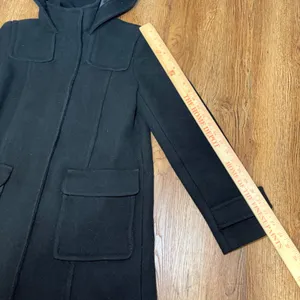 Banana Republic Black Wool Hooded Parka Pea Coat Womens Small Full Zip Snap Chic thumbnail 7