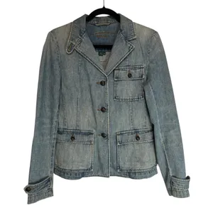 Lauren Jeans Co‎ Denim Jacket Distressed Light Wash Button Front Women's M thumbnail 1