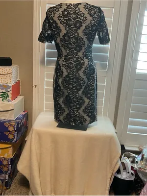 ANTONIO MELANI Cream Sheath Dress with Black Lace Panels thumbnail 3