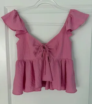 Urban Outfitters Pink Ruffle Tie-Front Top Size XS thumbnail 1