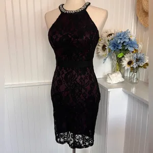 Sequin Hearts Black & Mauve Open Back Lace Dress thumbnail 3
