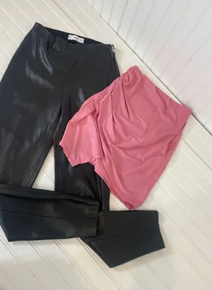 Superdown & Mango Faux Leather Pants & Ruched Faux Wrap Mini Skirt Bundle Sz XS thumbnail 1