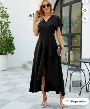 ZZZY Women's Elegant V Neck Ruffle Sleeve Maxi Dress Solid Color Flowy Formal Cocktail Party Wedding Guest Work Dresses thumbnail 3