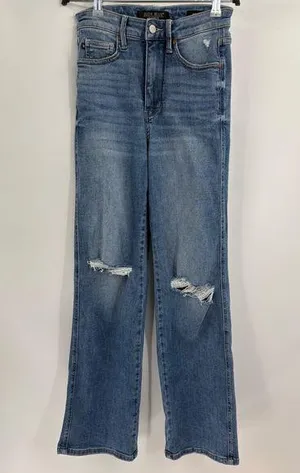 Judy blue straight leg blue jeans tummy control knee distress ripped size 25 thumbnail 1