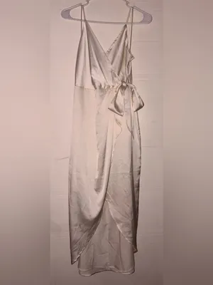Express Conscious Edits Satin Faux Wrap Dress thumbnail 3
