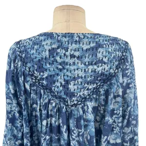 Free People Cool Meadow Printed Top Denim Combo‎ Blue Floral Size XS thumbnail 11