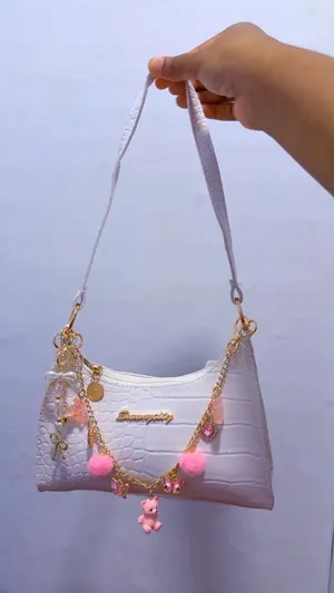 White Shoulder Bag Crocodile Embossed Hobo Purse Gold Chain Butterfly Bear Charm thumbnail 1