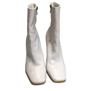 Square Toe Faux Leather Heeled Boots White Size 9 thumbnail 11