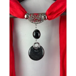 Women’s Pashmina O/S Bright Red Scarf w/ Bead Detail thumbnail 3