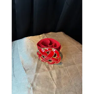 Vintage Day-Lor Red Elastic Cinch Belt Gold Enamel Woven Knot Buckle Made in USA thumbnail 2