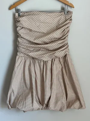 Reformation‎ Bubble Clea Dress Check White Tan Womens 10 thumbnail 2