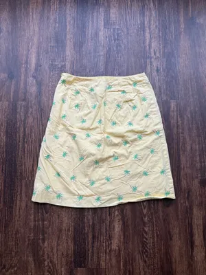 Talbots Petites Women’s Sunny Yellow Embroidered Palm Tree Mini Skirt- Size 4 thumbnail 2
