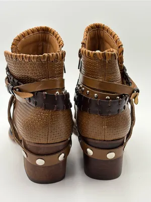 Patrizia Strappy Faux Leather Dressy Boots Studded‎ Ankle Booties Braided Strap thumbnail 5