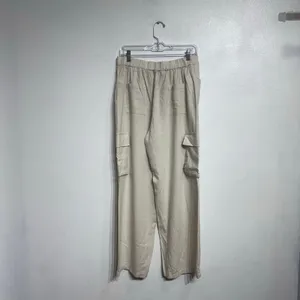 Happily Grey Cream Linen Blend Wide Leg Pants High Rise Flowy Sz L thumbnail 9