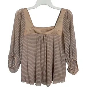 Anthropologie Meadow Rue Peach Square Neck Long Sleeve Blouse XS Mixed Media thumbnail 1