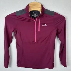 LL Bean Womens Size Medium 1/2 1/2 Zip Active Pullover Long Sleeve Maroon Wine‎ Purple thumbnail 1