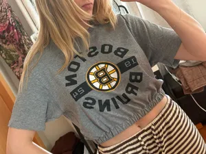 Custom Cinched Boston Bruins Crop Tee Gray Size M thumbnail 2
