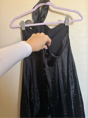 Klassy‎ Network Halter Satin Mini Dress Sz L NEW Bra-free Party thumbnail 5