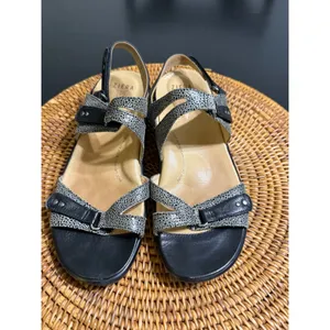 Ziera Bruce‎ Black Grey Animal Print Comfort Slingback Wedge Sandals Womens 40 M thumbnail 2