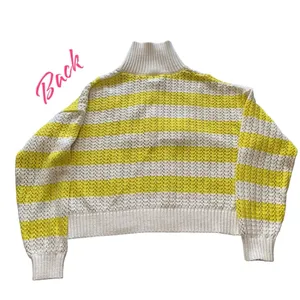 A new day yellow and white crochet pattern sweater size medium thumbnail 3