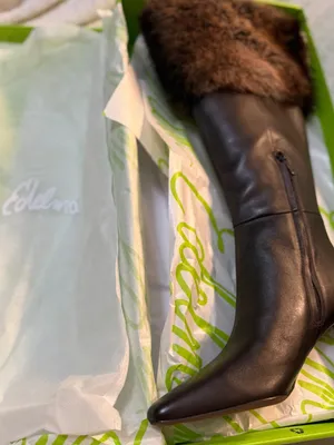 Sam Edelman Sylvia Dark Brown Leather Knee Boots with Faux-Fur Cuff size 8.5 NEW thumbnail 6