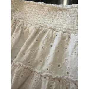 American Eagle White Eyelet Laced Tiered‎ Mini Skirt Linen Sz XL Stretch Waist thumbnail 2
