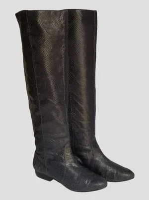 Pour La Victoire Blue Leather Boots Snakeskin Knee-High Women’s Size 8 Leather thumbnail 1