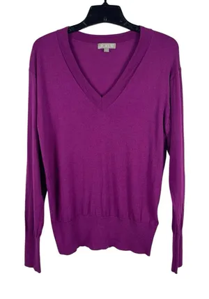 J.Crew 100% Merino Wool Sweater Women S Magneta Purple V-Neck Lightweight thumbnail 1