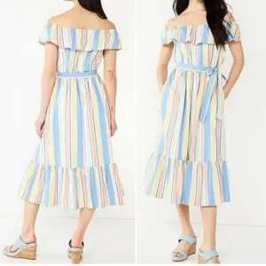 Draper James Multicolor Striped Off-Shoulder Midi Dress thumbnail 2