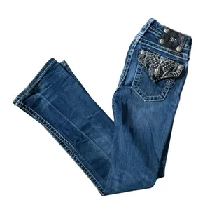 Miss Me Boot Cut Jeans Bottoms Ripped Size 25 Embroidered Studded Flap Pockets thumbnail 1