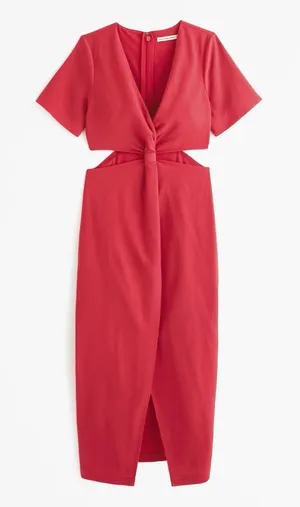 Abercrombie & Fitch Orange Sheath Maxi Dress Plunge Neckline thumbnail 1