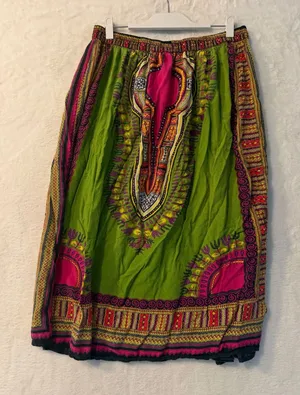 Ana & Rose Dashiki‎ Print Midi Skirt Womens One Size Plus Green Pink Boho Rayon thumbnail 1